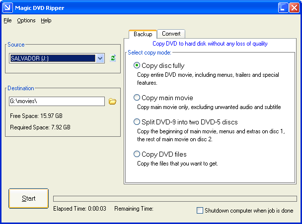 Copy full DVD to hard disk with Magic DVD Ripper