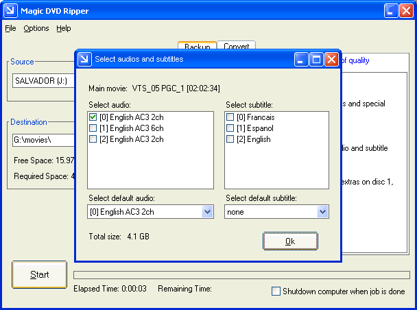 Copy main movie to hard disk with Magic DVD Ripper